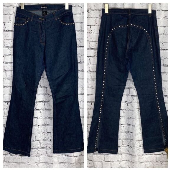 Bebe Studded Round‎ Bottom Split Leg Flare Western Mid-Rise Cowgirl Jeans 30 - Picture 1 of 12